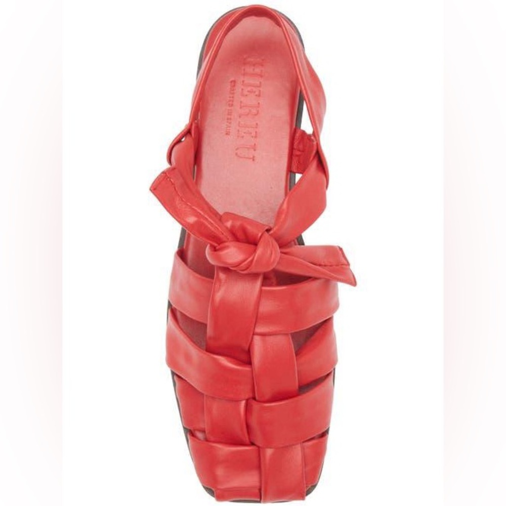 Red Woven Leather Slingback Sandal